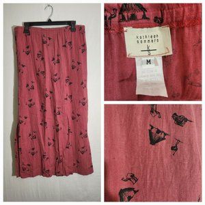 KATHLEEN SOMMERS Skirt Womens M Red Camels Desert 100% Linen Straight Side Slits